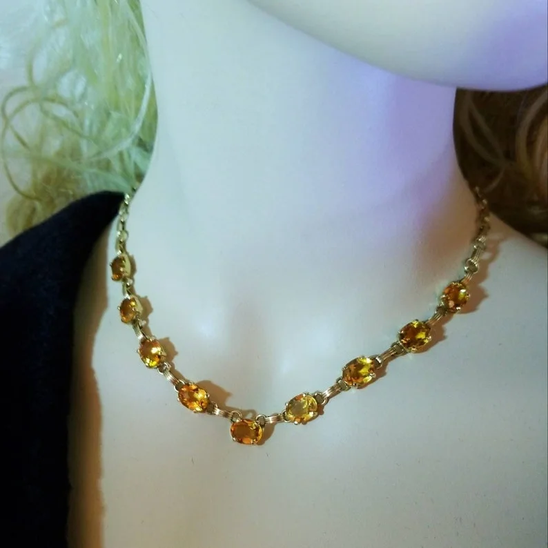 14K Yellow Gold Vintage Citrine Gemstone Necklace