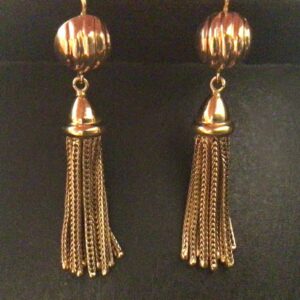 Antique 18K Yellow Gold Tassel Earrings, Leverback Dangle