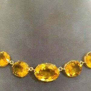 14K Yellow Gold Citrine Gemstone Statement Necklace