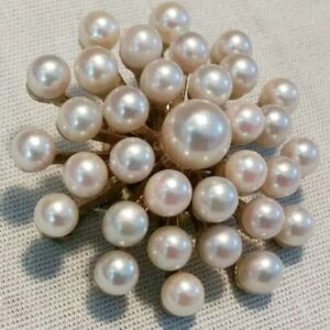 14K Yellow Gold Saltwater Cultured Pearl Cluster style Vintage Brooch