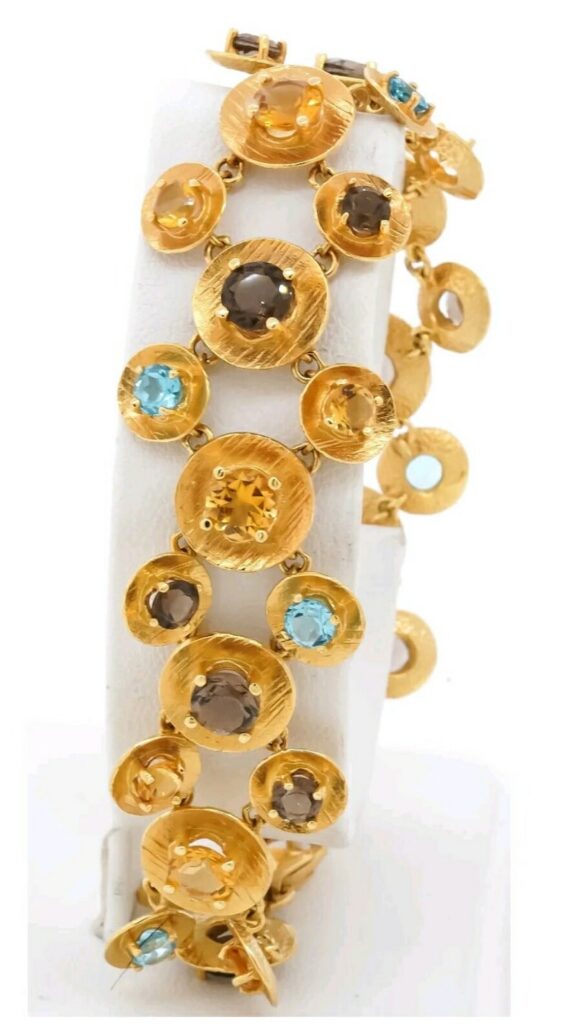 I. Reiss 14K Yellow Gold Matte-Finish Gallery Bracelet Set With Multi Gemstones