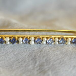 14K Yellow Gold Natural Sapphire and Pearl Vintage Bar Pin