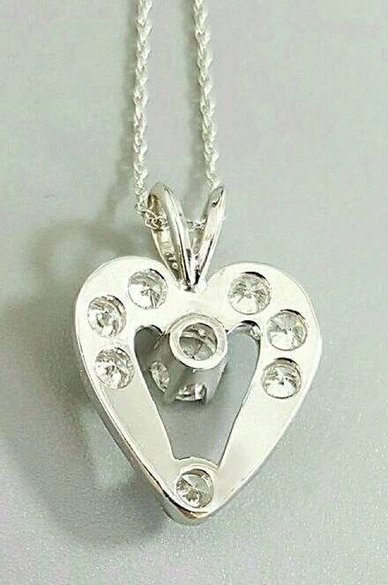 14K White Gold Diamond Heart Shaped Pendant on a 14K Gold Pendant Chain - Image 5