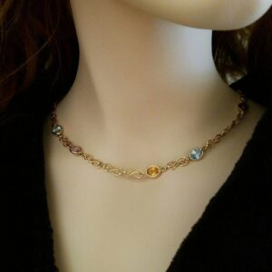 14K Yellow Gold Natural Gemstone and Fancy Link style Necklace