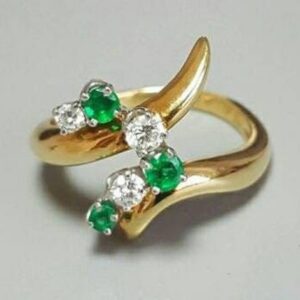 18K Yellow Gold and Platinum Emerald and Diamond Ring, Hallmarked McTeigue & Co.
