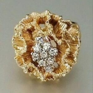 14K Yellow Gold Diamond Cocktail Statement Ring