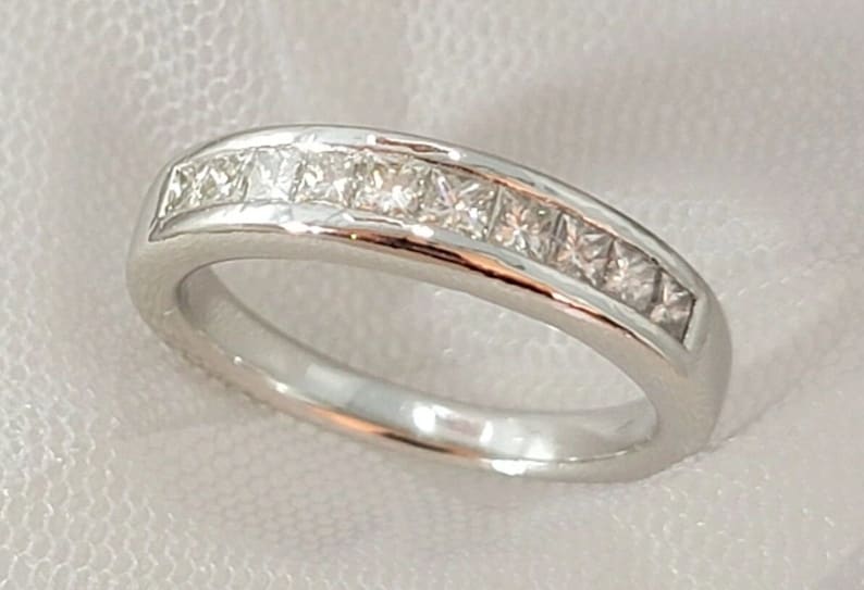 Platinum Princess Cut Diamond Band Ring, 0.60 ct, Size 6