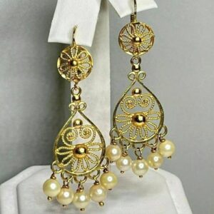 750, 18K Yellow Gold Saltwater Cultured Pearl Chandelier style Pierced Earrings