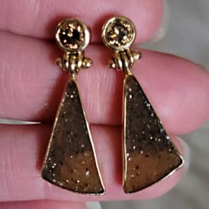 Pair of 14K Yellow Gold Ombre Chocolate Druzy Quartz and Cognac Diamond Earrings