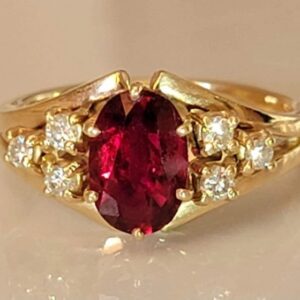 14K Yellow Gold Natural Oval Shaped Ruby and Diamond Ring