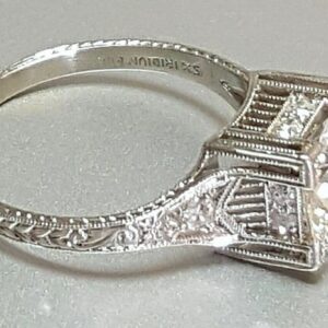 Antique Platinum Diamond Ring, Scroll Design, Size 7 3/4