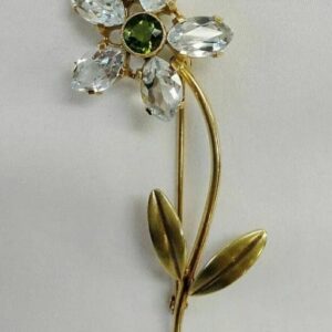 14K Gold Aquamarine Tourmaline Flower Brooch, Weinman Brothers