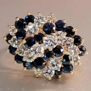 18K Yellow Gold Natural Sapphire and Diamond Cocktail Ring