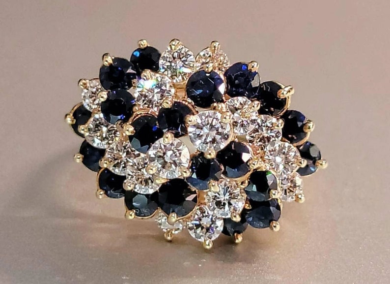 18K Yellow Gold Natural Sapphire and Diamond Cocktail Ring