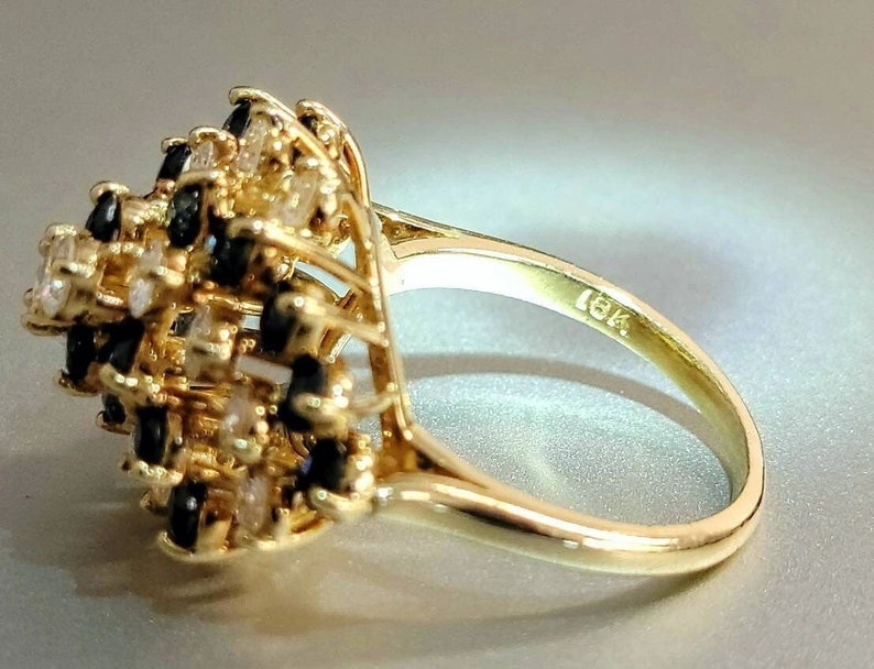 18K Yellow Gold Natural Sapphire and Diamond Cocktail Ring - Image 3