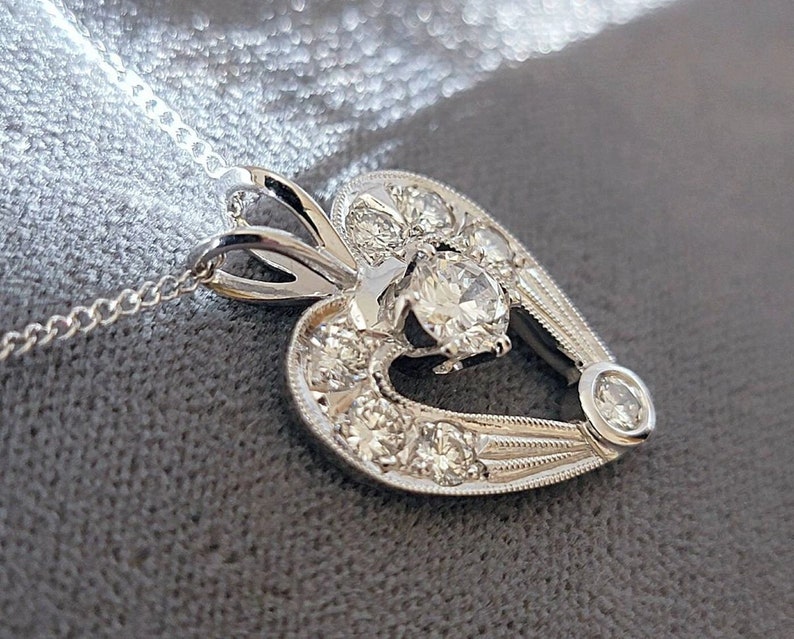 14K White Gold Diamond Heart Shaped Pendant on a 14K Gold Pendant Chain - Image 3