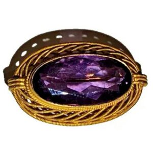 14K Yellow Gold Vintage Amethyst Oval Shaped Brooch