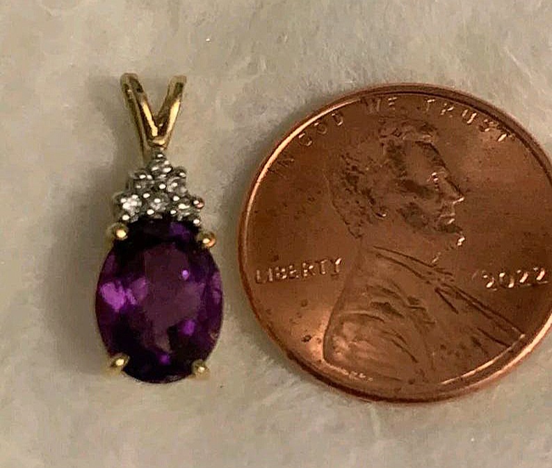 14K Yellow Gold Amethyst and Diamond Pendant
