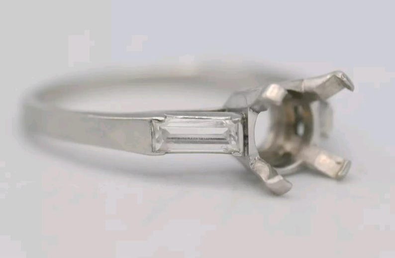 Vintage Platinum Baguette Diamond Ring or Engagement Ring Setting for an approximate 0.75 carat size diamond or Gem. The ring is a Size 7.50 - Image 4