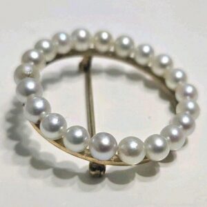 14K Yellow Gold Saltwater Cultured Pearl Vintage Pin Brooch