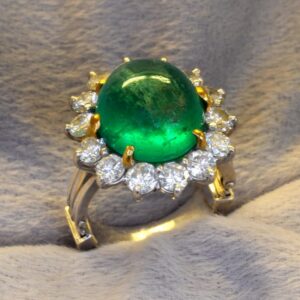 Platinum Accented with 18K Yellow Gold Emerald and Diamond Ring