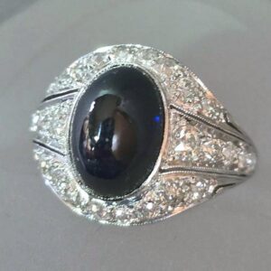 Antique Platinum Sapphire Diamond Ring, Size 6.75