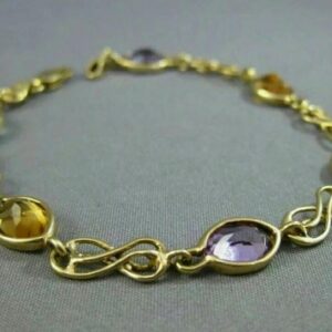 14K Yellow Gold Natural Gemstone and Fancy Link style Bracelet