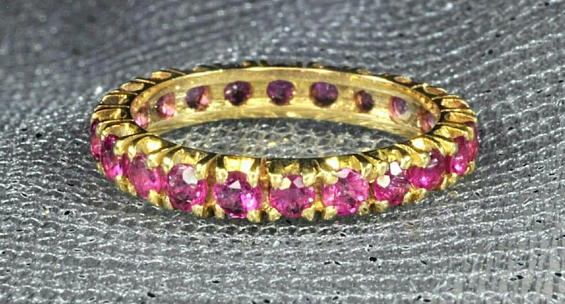 18K Yellow Gold Prong set Natural Ruby Eternity Band style Ring - Image 2
