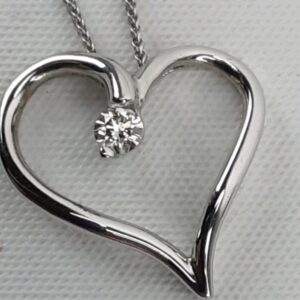 18K White Gold Hearts on Fire, HOF, Diamond Heart Pendant with an 18K Matching Chain, set with one 0.15 Carat Diamond