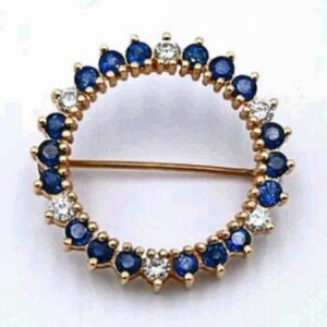 14K Yellow Gold Natural Sapphire and Diamond Brooch